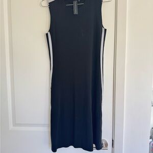 Norma Kamali Sporty Spice Style Black Midi Dress with White Stripe Accents
